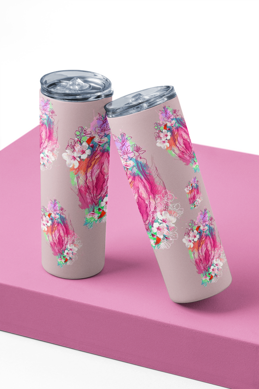 Tumbler isotherme de sublimation avec fleur et vulve rose