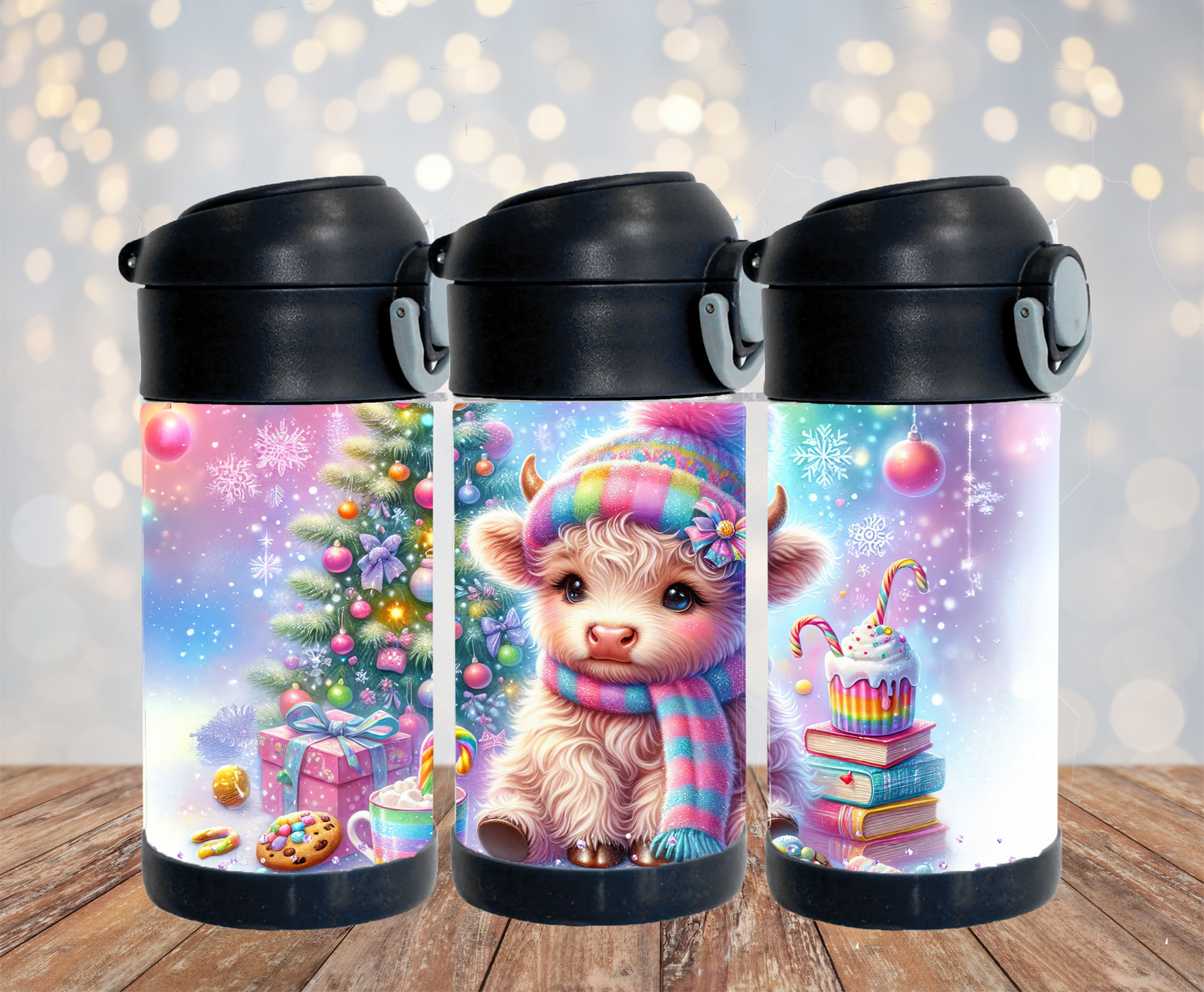 Bouteille isotherme enfant - Vache Noël Rose