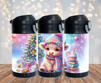 Bouteille isotherme enfant - Vache Noël Rose